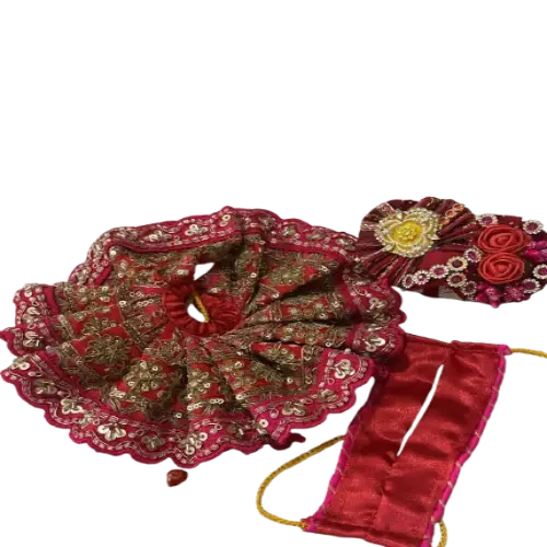 Red Embroidered work dress for Laddu Gopal Ji - Image 4